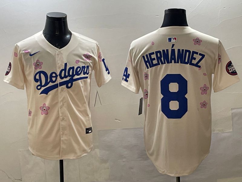 Men Los Angeles Dodgers #8 Hernandez Cream Sakura Edition 2025 Nike MLB Jersey style 1->los angeles dodgers->MLB Jersey